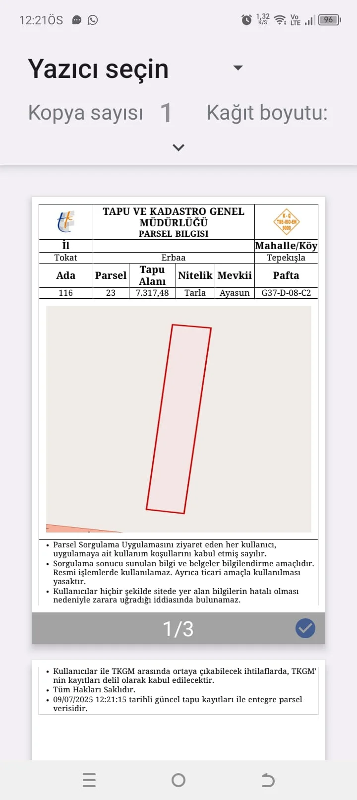 Erbaa tepe kışla D100 karayolu üzerinde 7317 m2 satılık tarla - Resim 16
